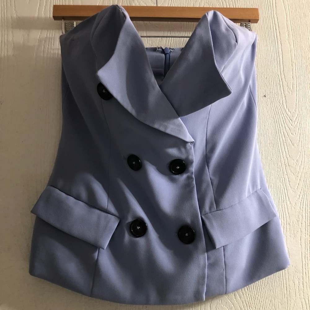 Lovers + Friends Periwinkle Lilac Blazer Button Up Strapless Top Sz Small